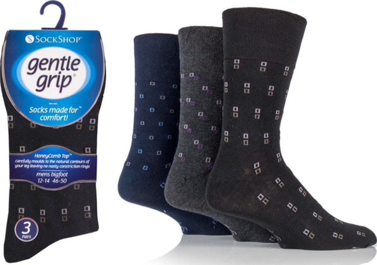 Pack of 3 – Gentle Grip Mens Socks – Plus & Minors